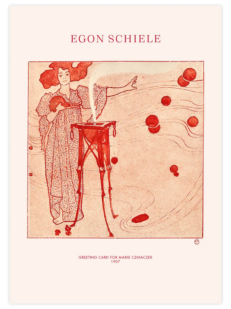 Egon Schiele Greeting Card for Marie Czihaczek - Art Print Ünlü Ressamlar Poster