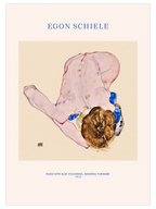 Egon Schiele Nude with Blue Stochings, Bending Forward - Art Print