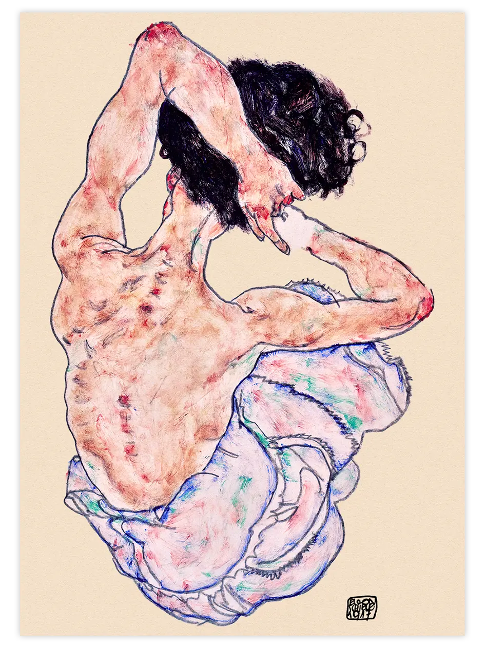 Egon Schiele Seated Nude, Back View - Art Print