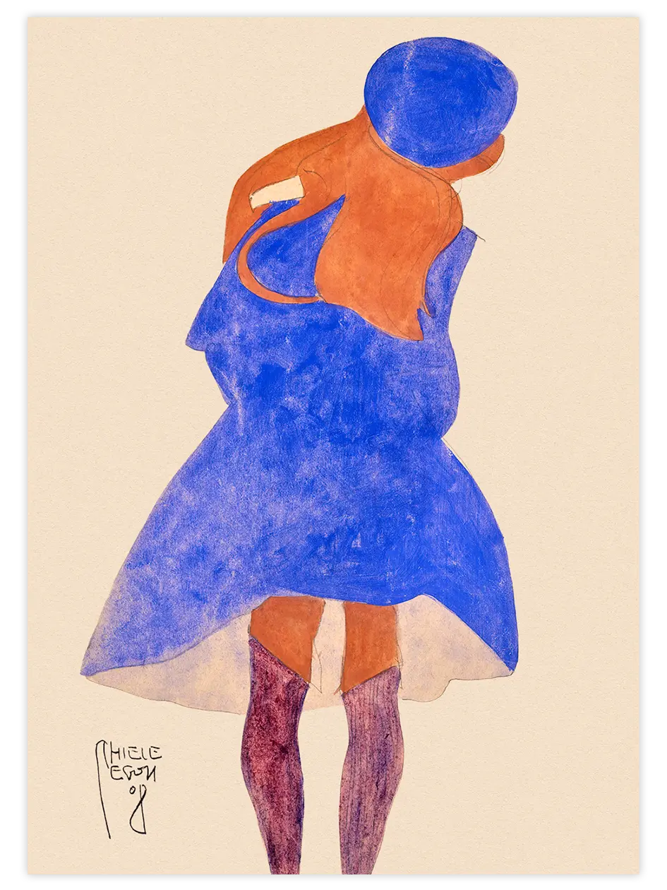 Egon Schiele Standing Girl, Back View - Art Print