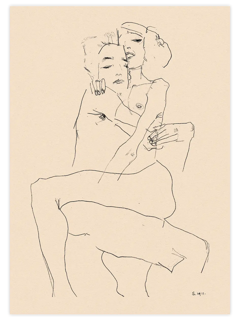 Egon Schiele Couple Embracing - Art Print Ünlü Ressamlar Poster