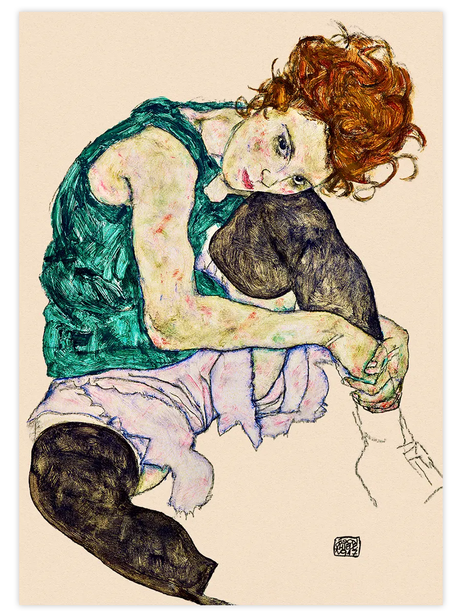 Egon Schiele  Seated Woman with Legs Drawn up - Art Print Ünlü Ressamlar Poster