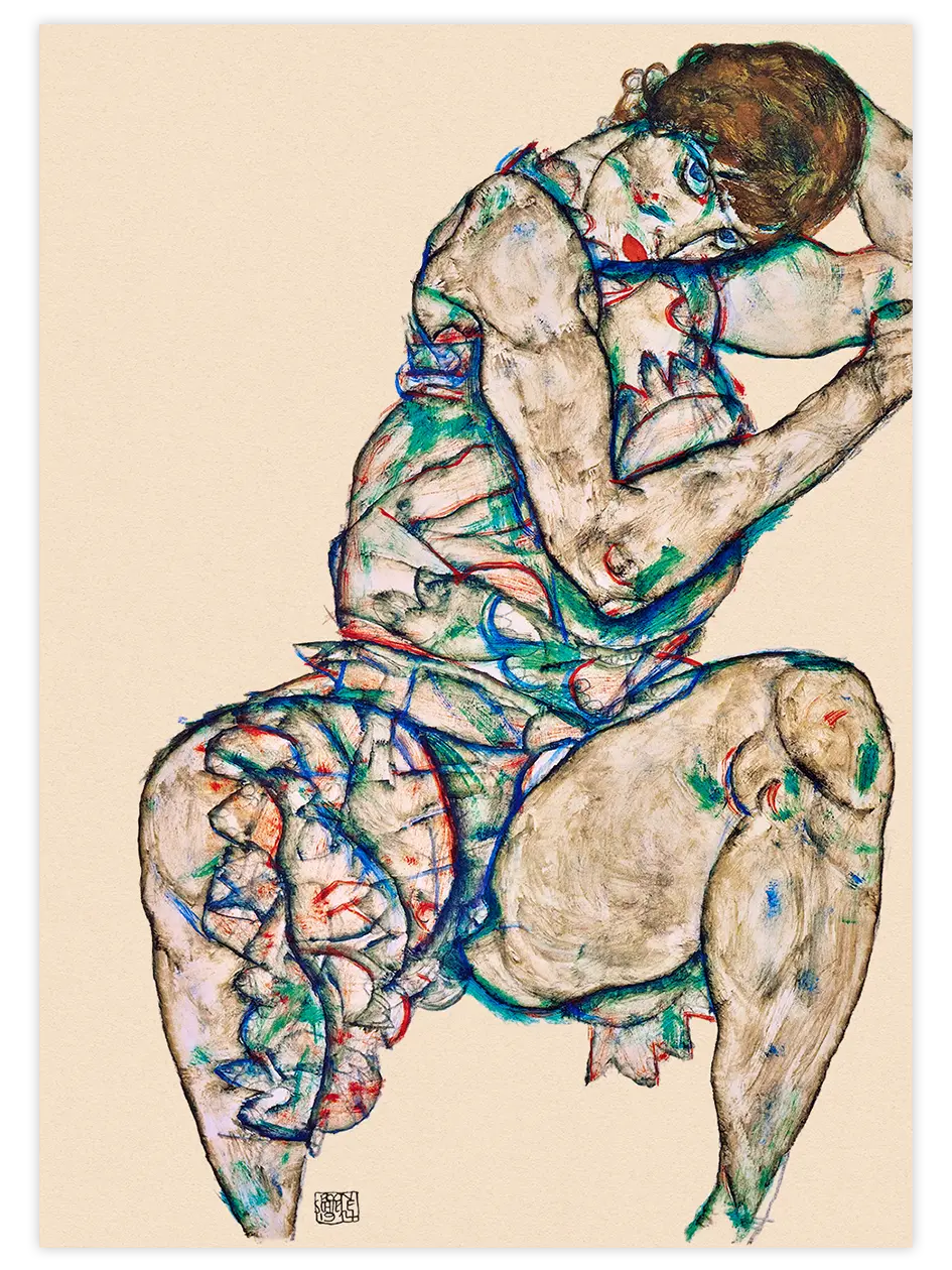 Egon Schiele Woman Seated Semi-Nude - Art Print Ünlü Ressamlar Poster