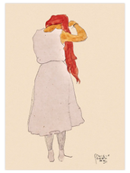 Egon Schiele Standing Woman Combing Her Long Red Hair, Back View - Art Print