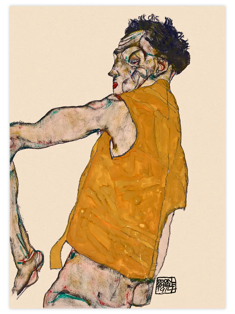 Egon Schiele Sarı Yelekli Otoportre - Art Print Ünlü Ressamlar Poster
