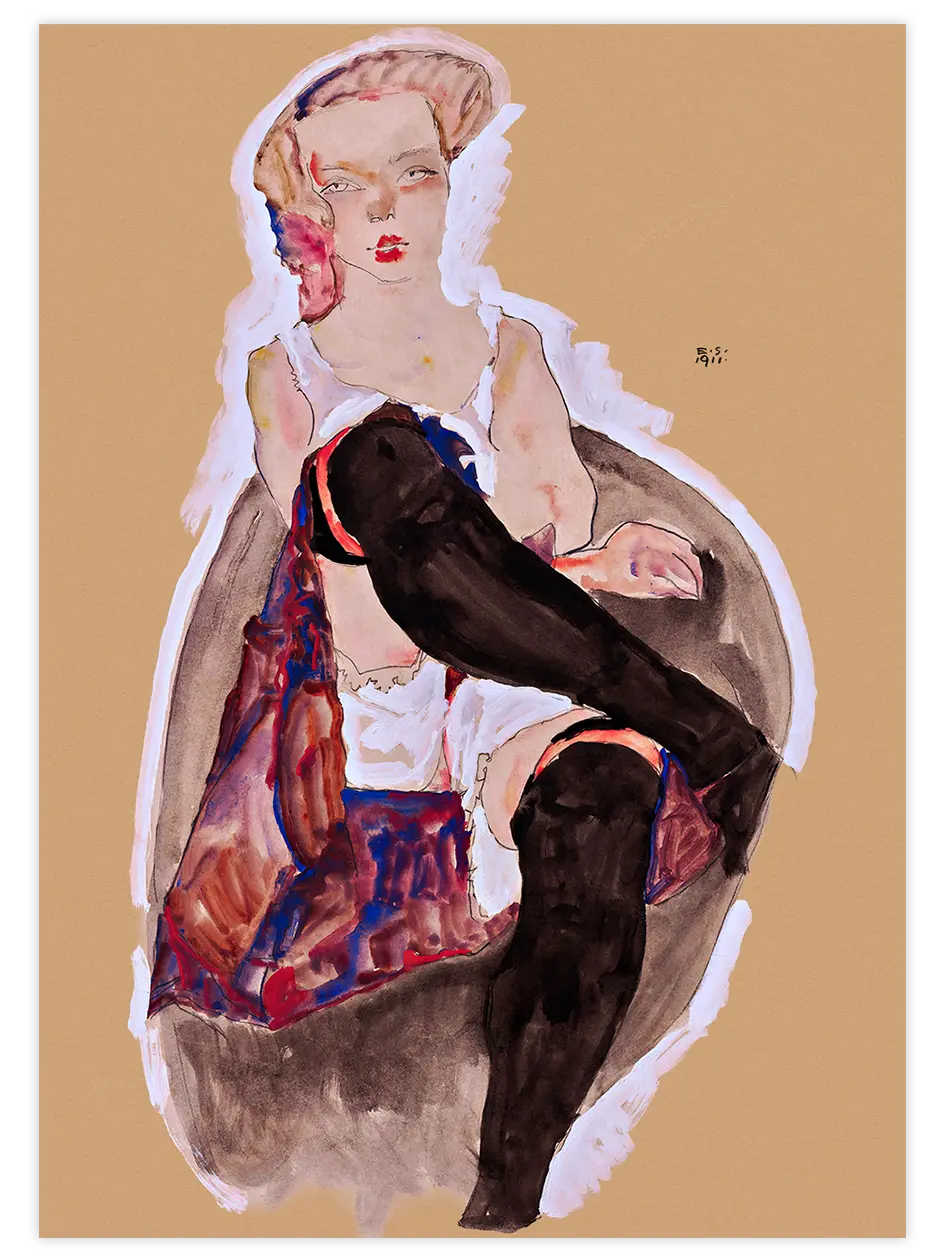 Egon Schiele Girl with Crossed Legs - Art Print Ünlü Ressamlar Poster