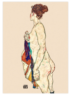 Egon Schiele Standing Nude with a Patterned Robe - Art Print