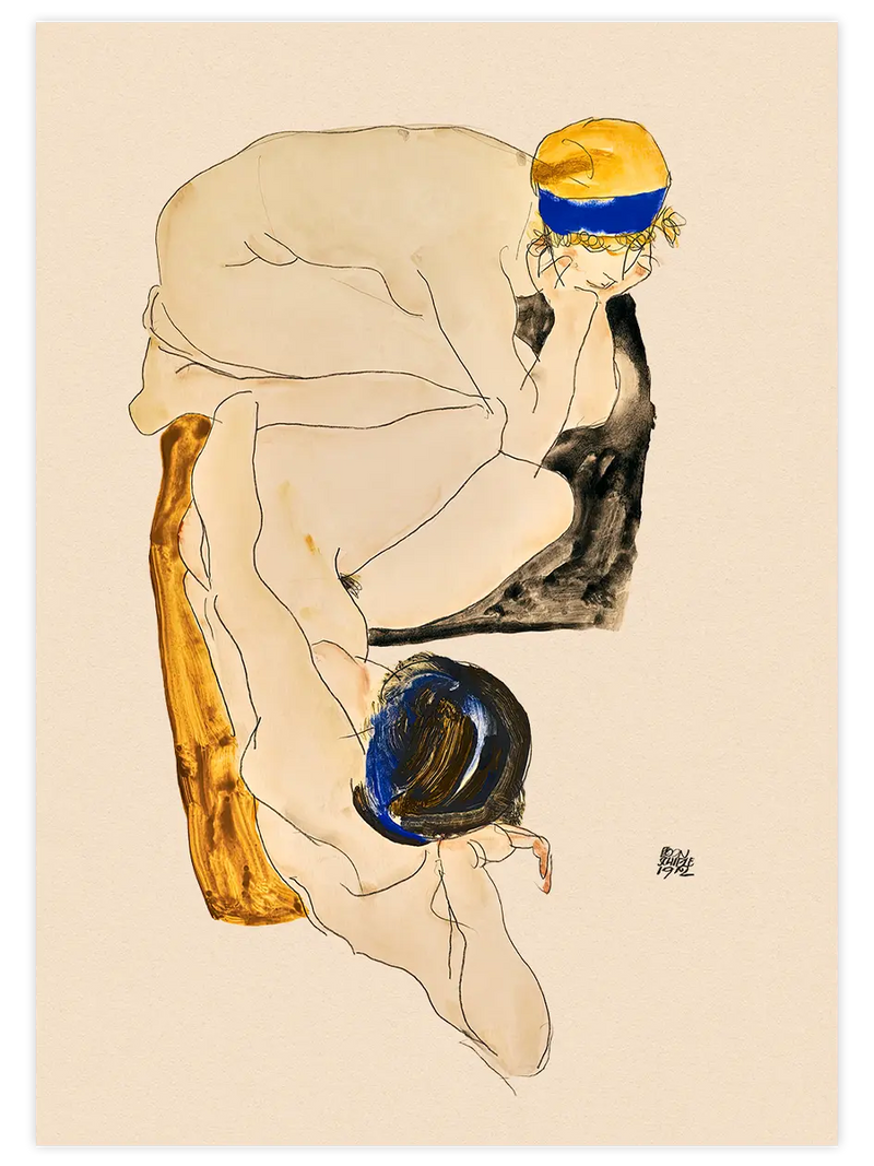 Egon Schiele  Two Reclining Figures - Art Print Ünlü Ressamlar Poster