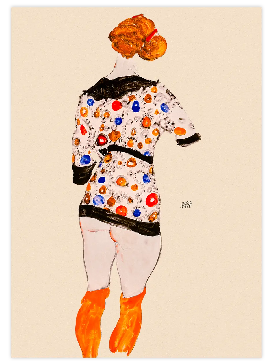 Egon Schiele Standing Woman in a Patterned Blouse - Art Print Ünlü Ressamlar Poster