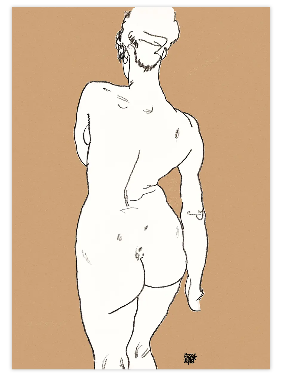 Egon Schiele Nude, Back View - Art Print