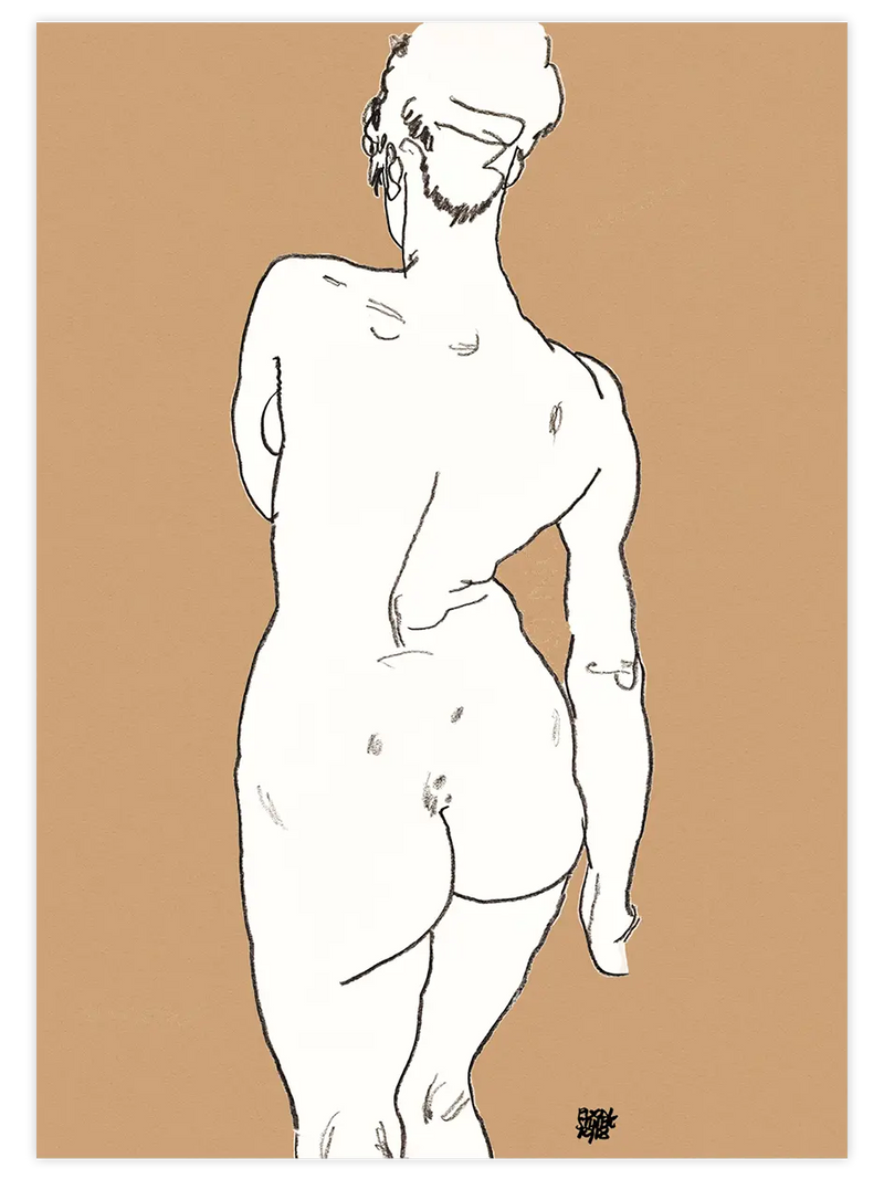Egon Schiele Nude, Back View - Art Print Ünlü Ressamlar Poster