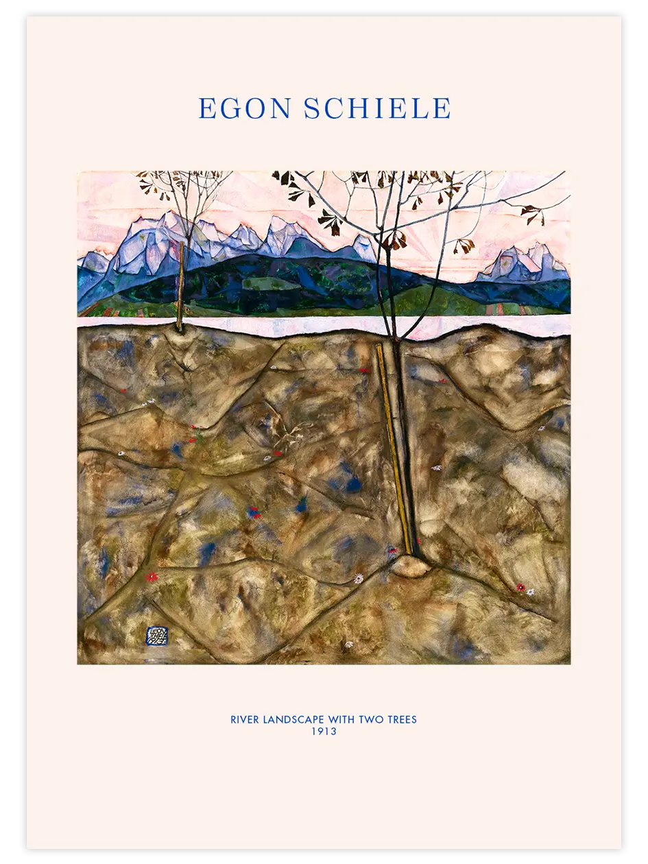 Egon Schiele River Landscape with Two Trees - Art Print