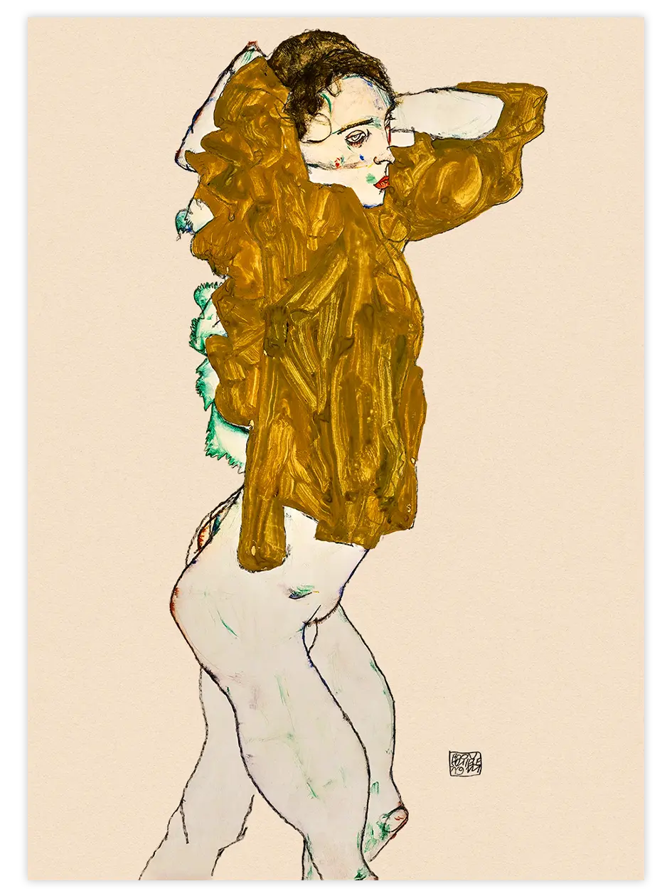 Egon Schiele Girl Undressing- Art Print Ürün ana görseli