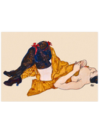 Egon Schiele Reclining Nude Female with Brown Boot - Art Print