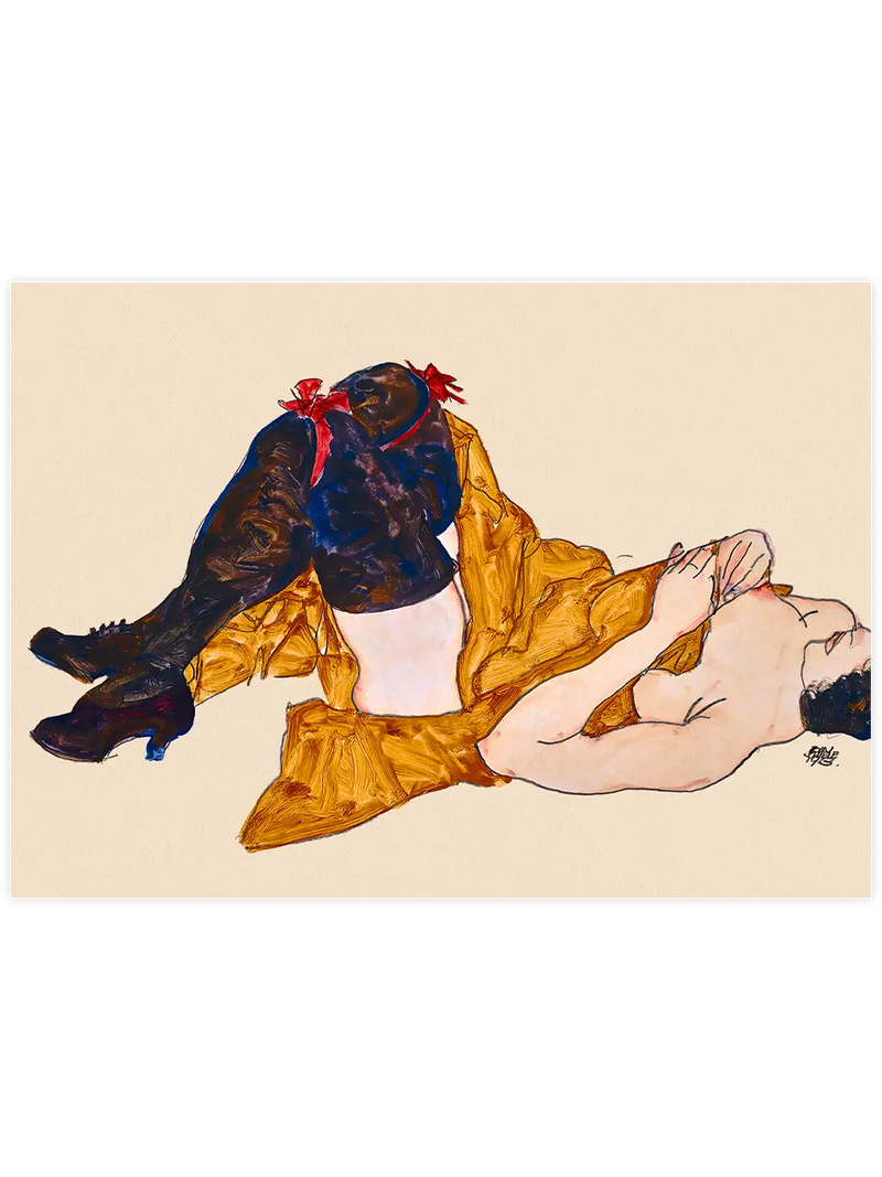 Egon Schiele Reclining Nude Female with Brown Boot - Art Print Ünlü Ressamlar Poster