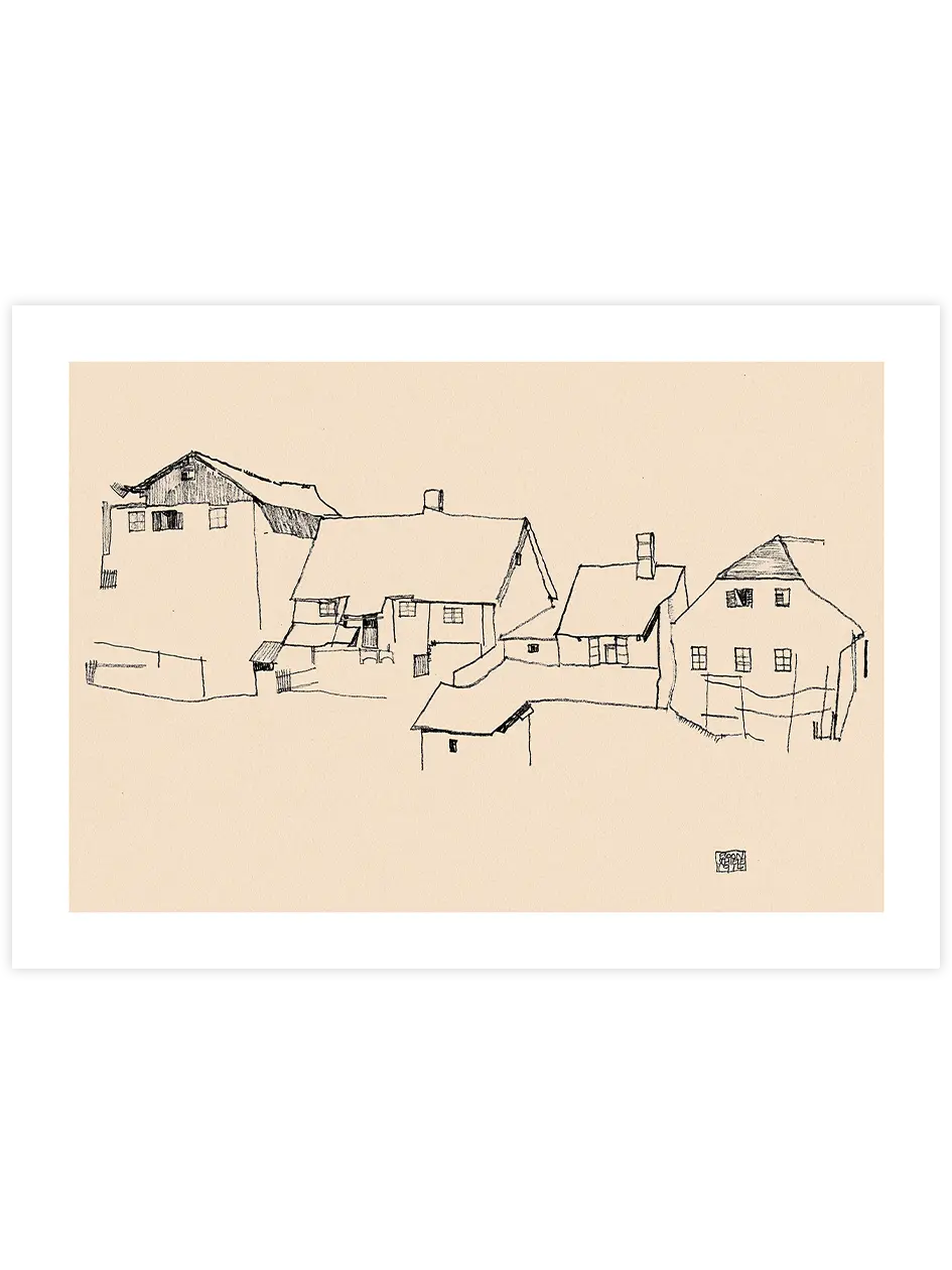 Egon Schiele Houses in Krumau Sketch - Art Print Ünlü Ressamlar Poster