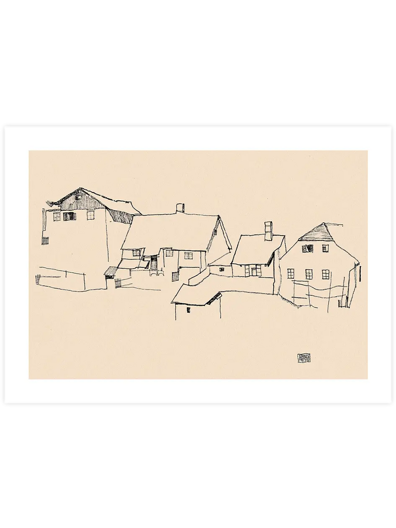 Egon Schiele Houses in Krumau Sketch - Art Print Ünlü Ressamlar Poster