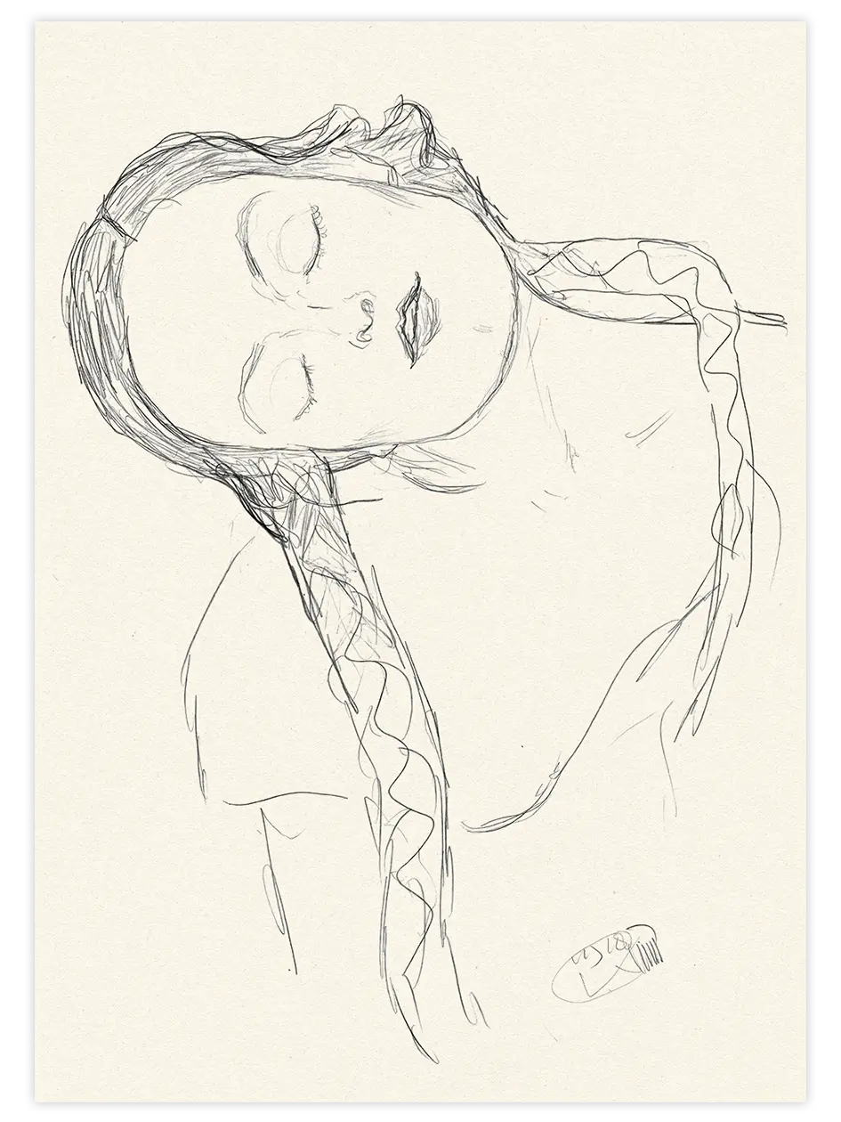 Klimt Yarım Çizilmiş Kadın Figürü - Art Print Ünlü Ressamlar Poster