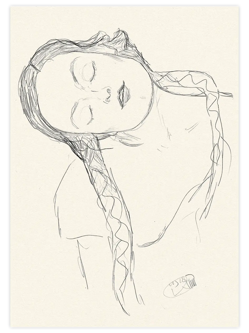 Klimt Yarım Çizilmiş Kadın Figürü - Art Print Ünlü Ressamlar Poster