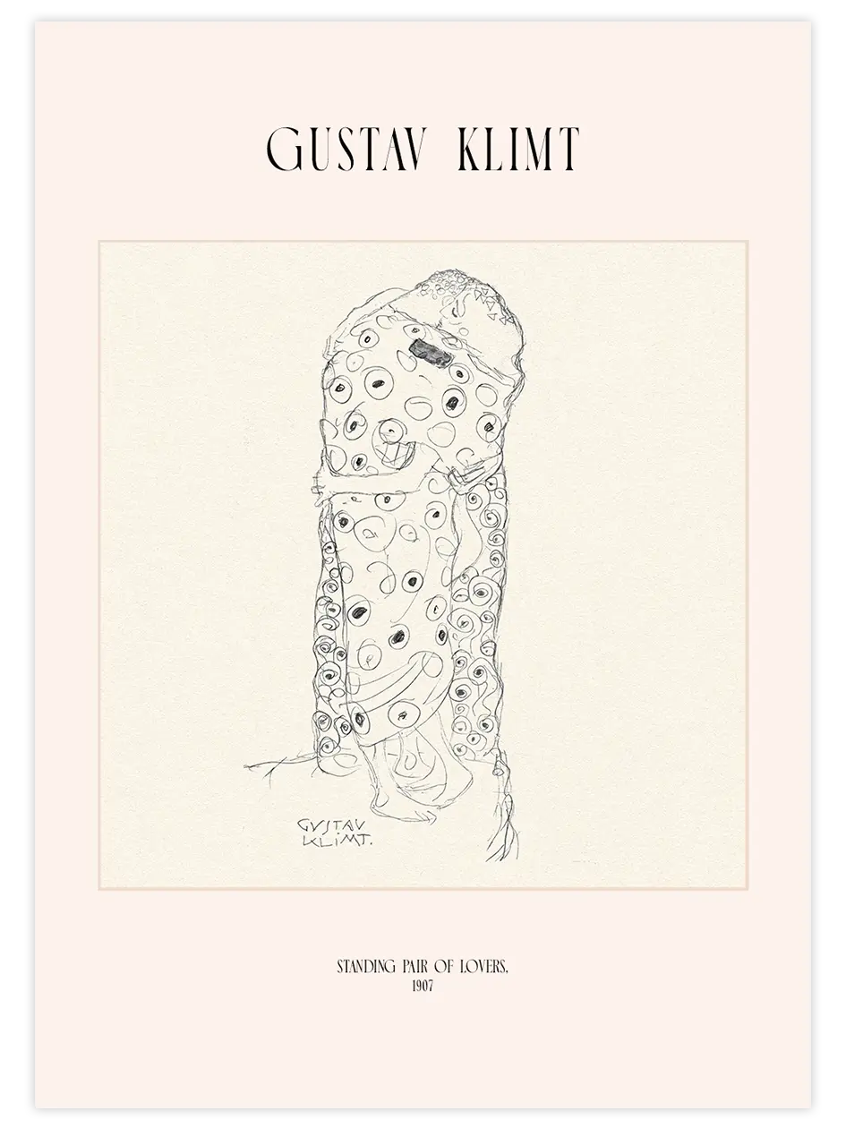 Klimt Ayakta Duran Aşık Çift - Art Print Ünlü Ressamlar Poster