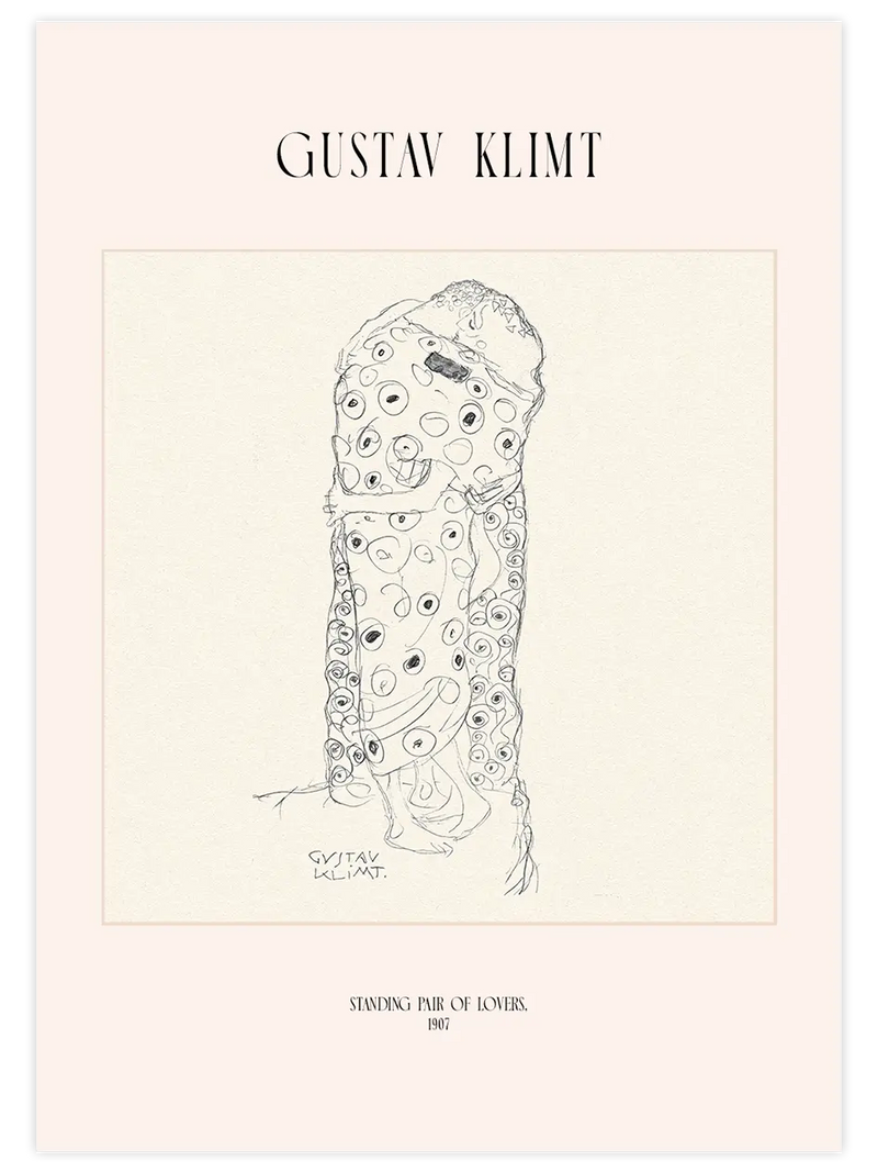Klimt Ayakta Duran Aşık Çift - Art Print Ünlü Ressamlar Poster