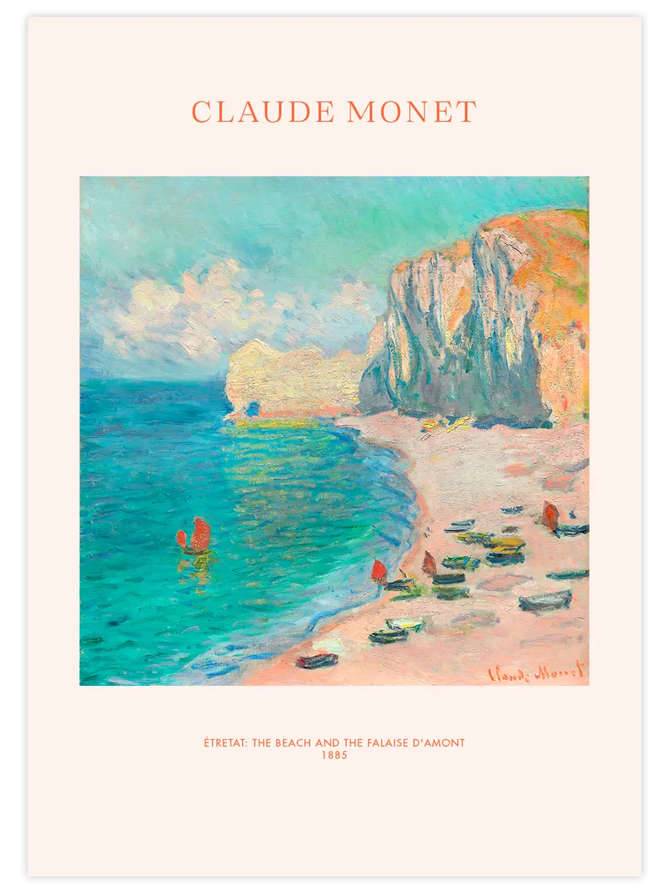 Monet Etretat'taki Amond Plajı Ve Falezi - Art Print Ünlü Ressamlar Poster