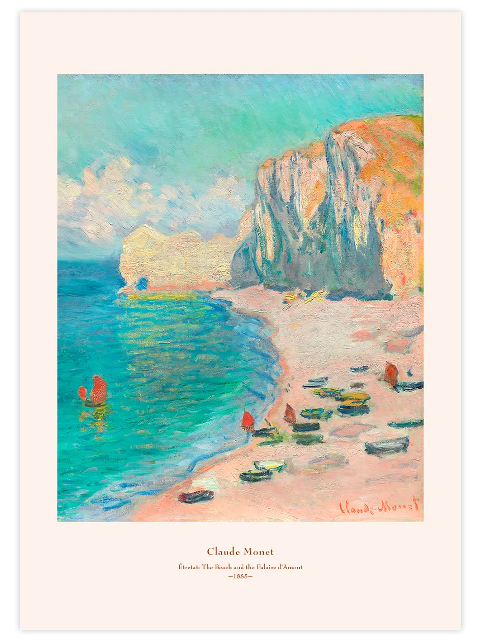 Monet Étretat, the Beach and the Falaise d'Amont - Art Print Ünlü Ressamlar Poster