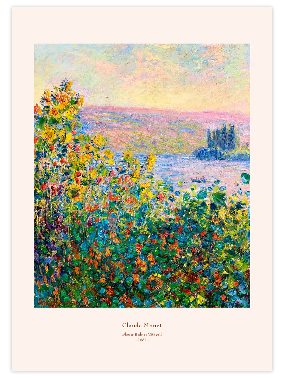 Monet Flower Beds at Vétheuil - Art Print Ünlü Ressamlar Poster
