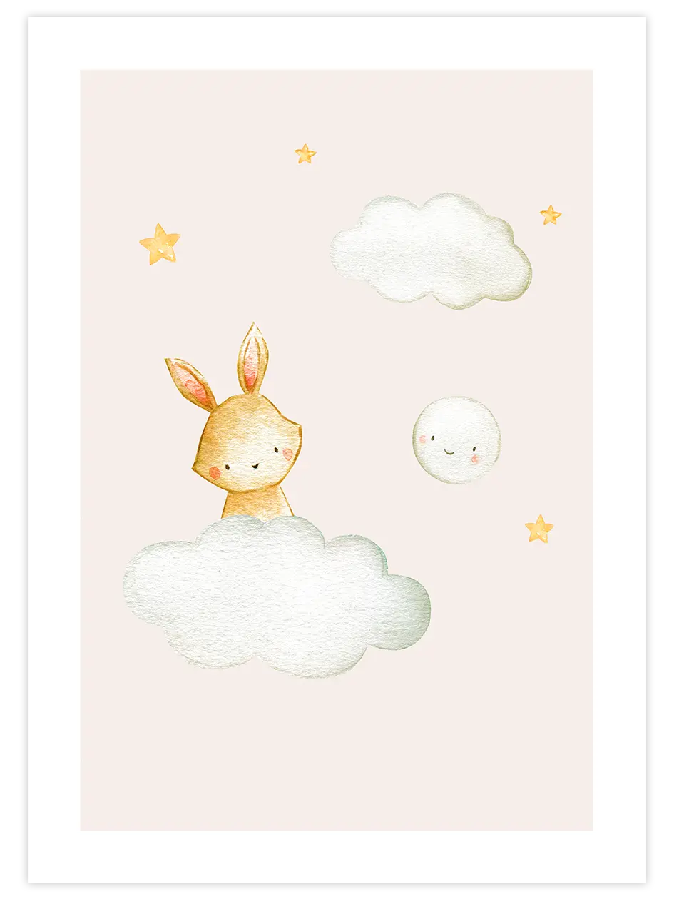 Bulut Üstünde Tavşan - Art Print