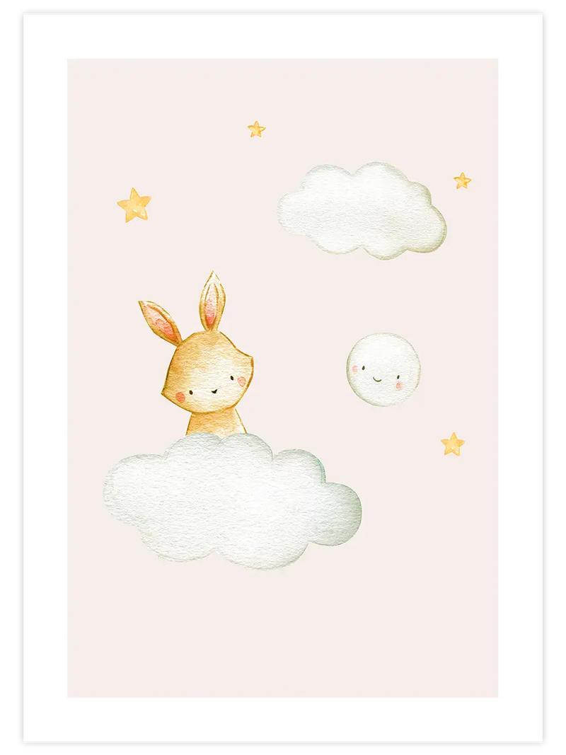 Bulut Üstünde Tavşan - Art Print Çocuk Odası Poster