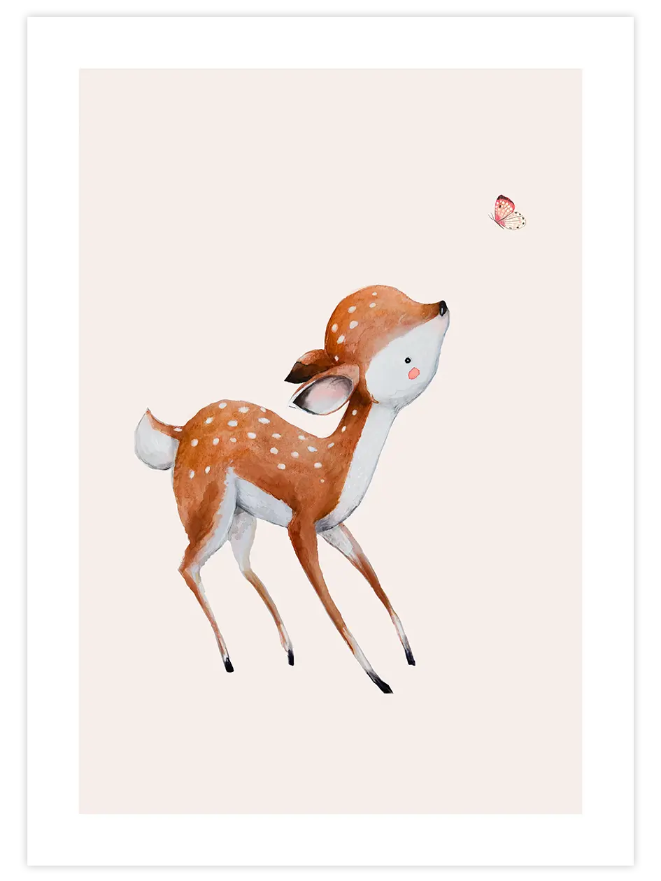 Kelebek Ve Bambi - Art Print Çocuk Odası Poster