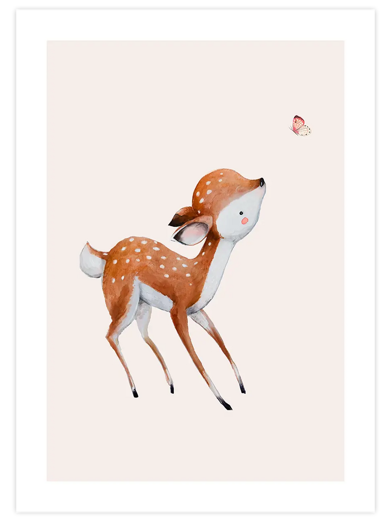 Kelebek Ve Bambi - Art Print Çocuk Odası Poster