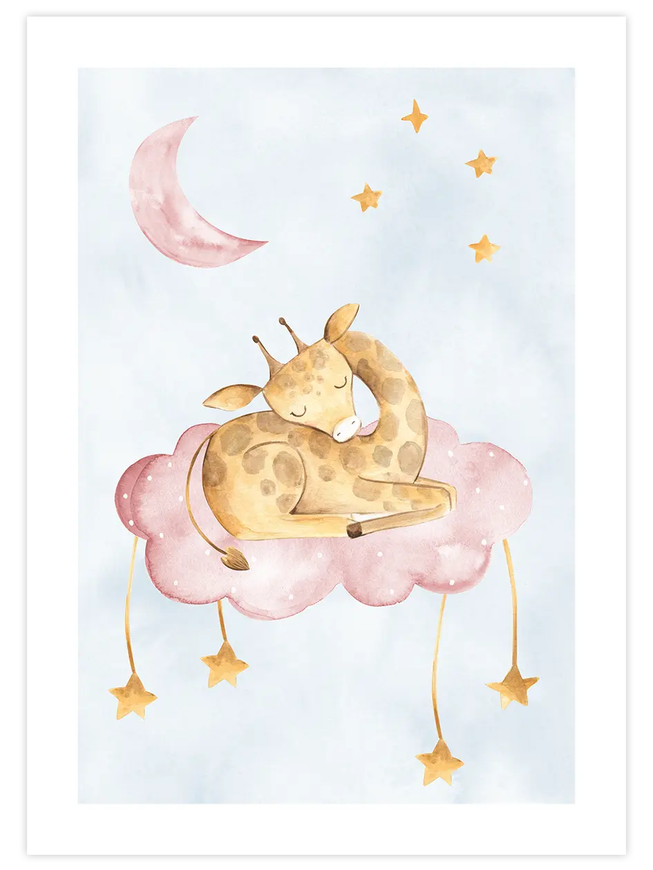 Uyuyan Zürafa - Art Print Çocuk Odası Poster
