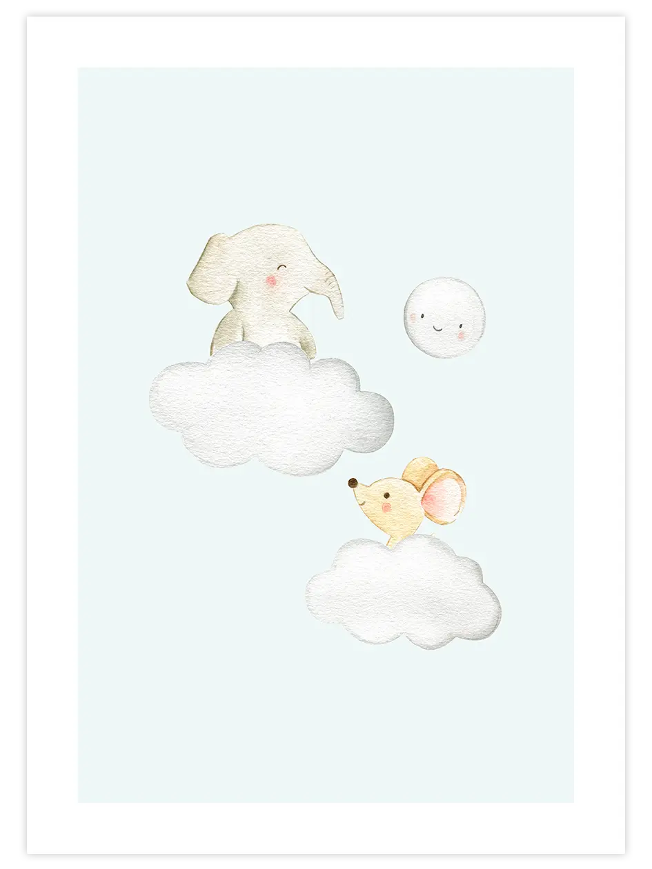 Bulut Üstünde Fil ve Fare - Art Print