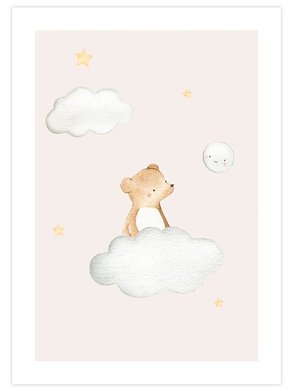Bulut Üstünde Minik Ayı - Art Print