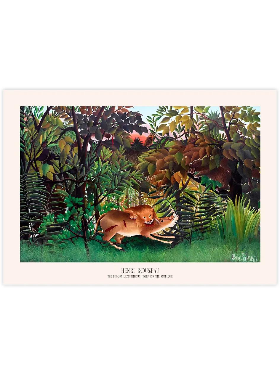 Henri Rousseau The Hungry Lion Throws Itself on the Antelope - Art Print Ünlü Ressamlar Poster