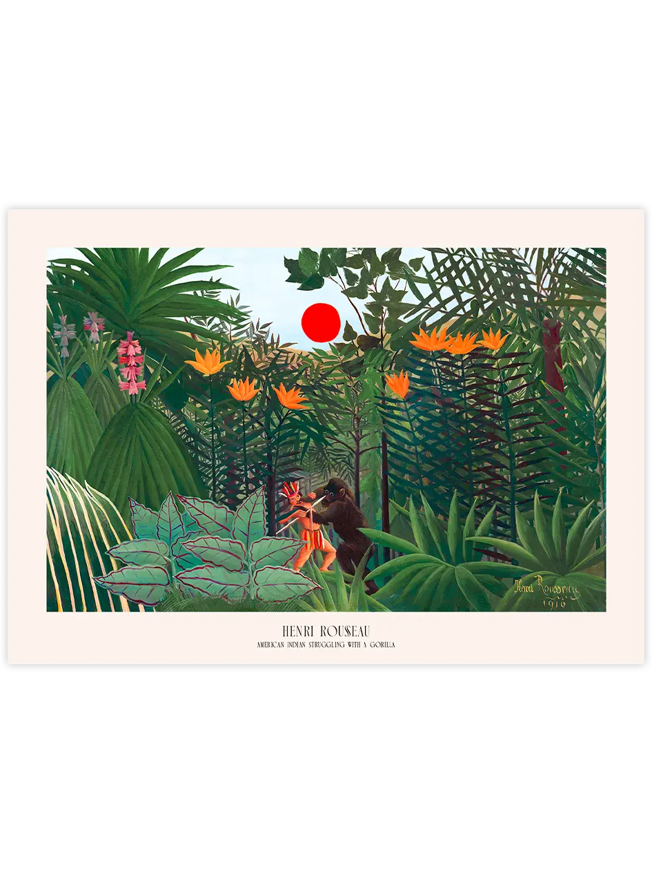Henri Rousseau American Indian Struggling with a Gorilla - Art Print Ünlü Ressamlar Poster
