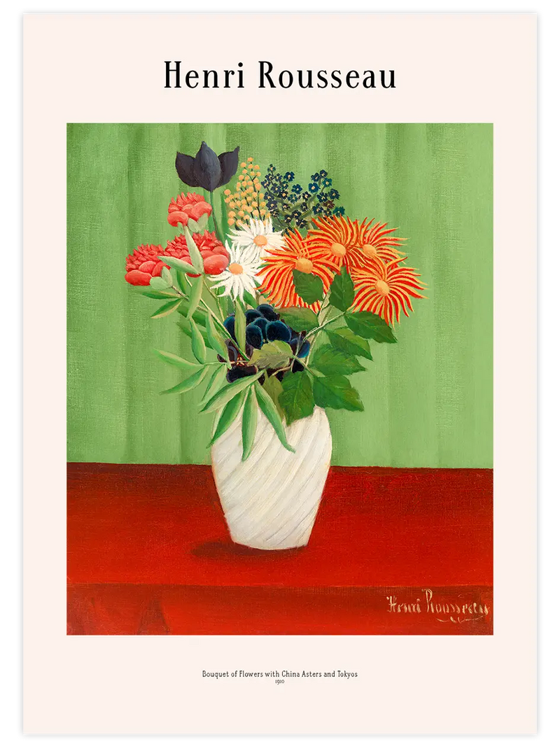 Henri Rousseau Bouquet of Flowers with China Asters and Tokyos - Art Print Ünlü Ressamlar Poster