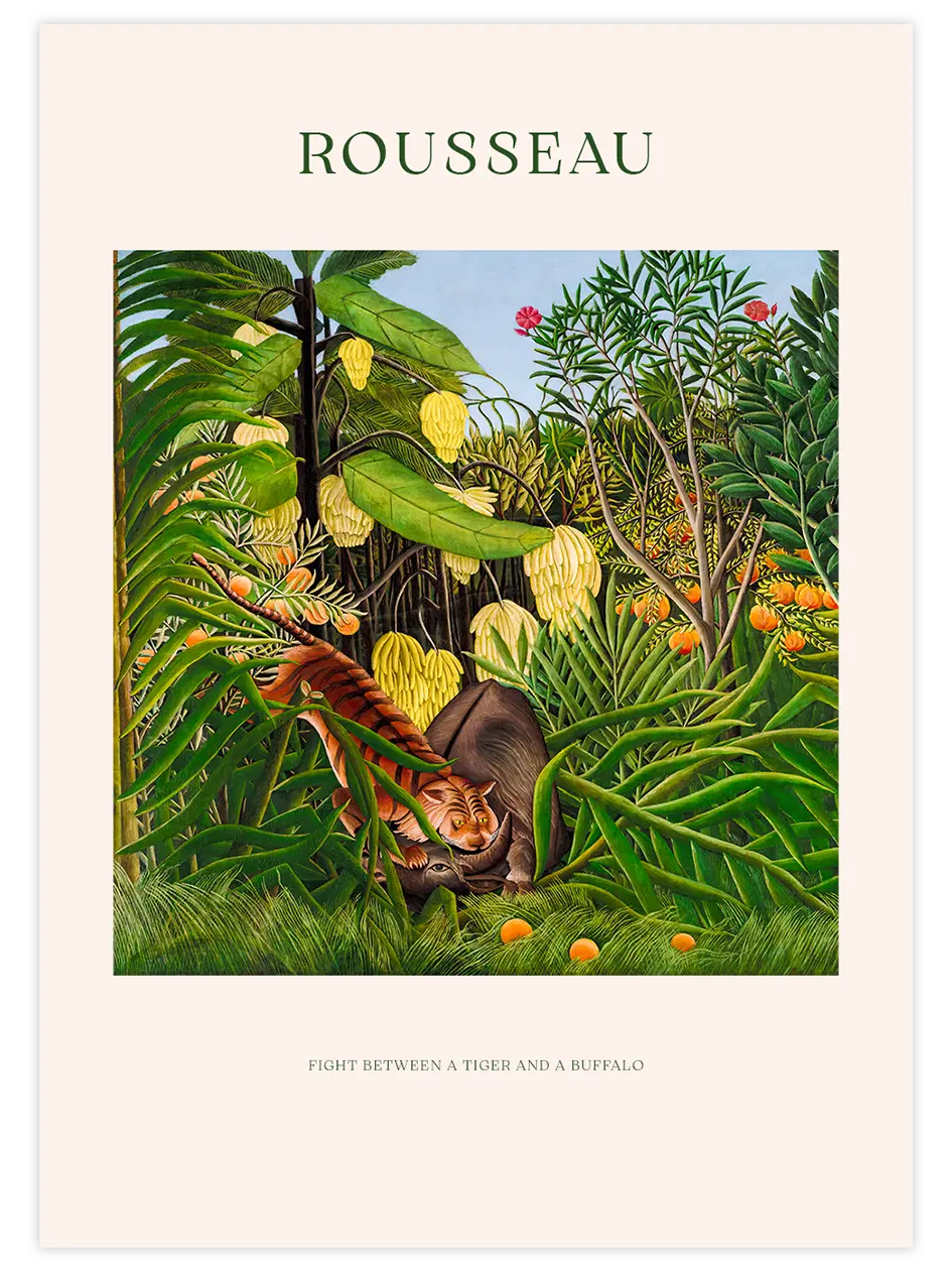 Henri Rousseau Bir Kaplan ve Bir Bufalo Arasındaki Dövüş - Art Print Ünlü Ressamlar Poster