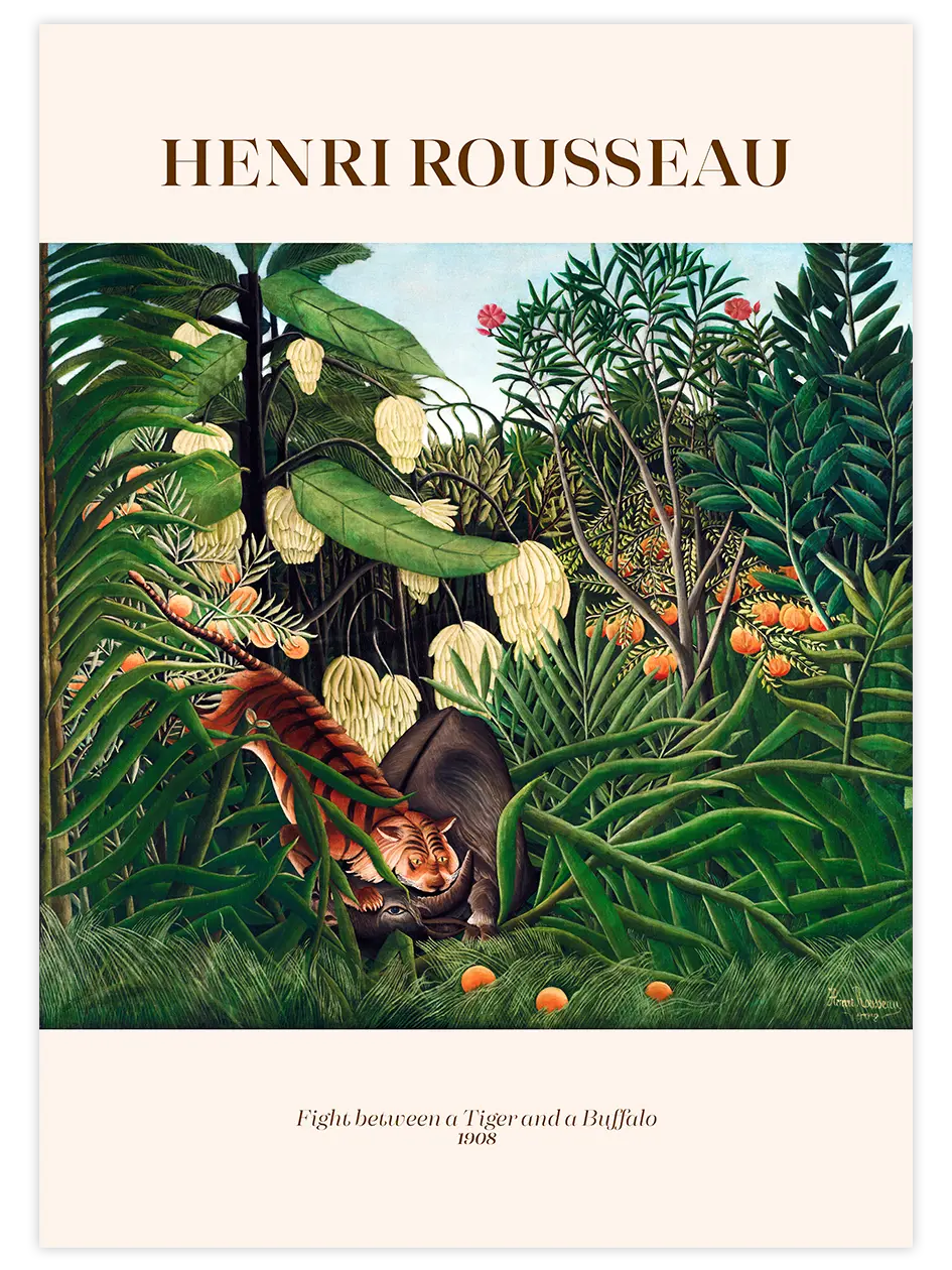 Rousseau Fight Between A Tiger And A Buffalo - Art Print Ünlü Ressamlar Poster