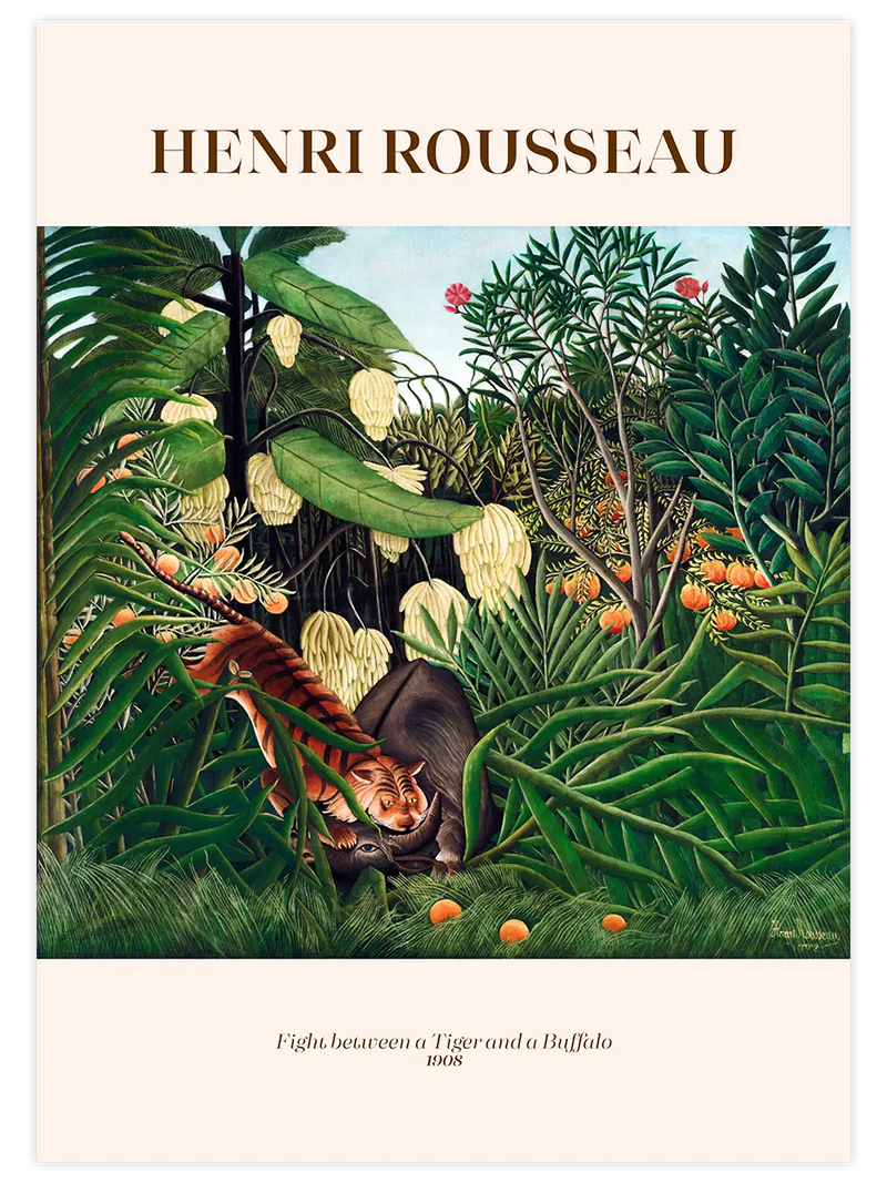 Rousseau Fight Between A Tiger And A Buffalo - Art Print Ünlü Ressamlar Poster