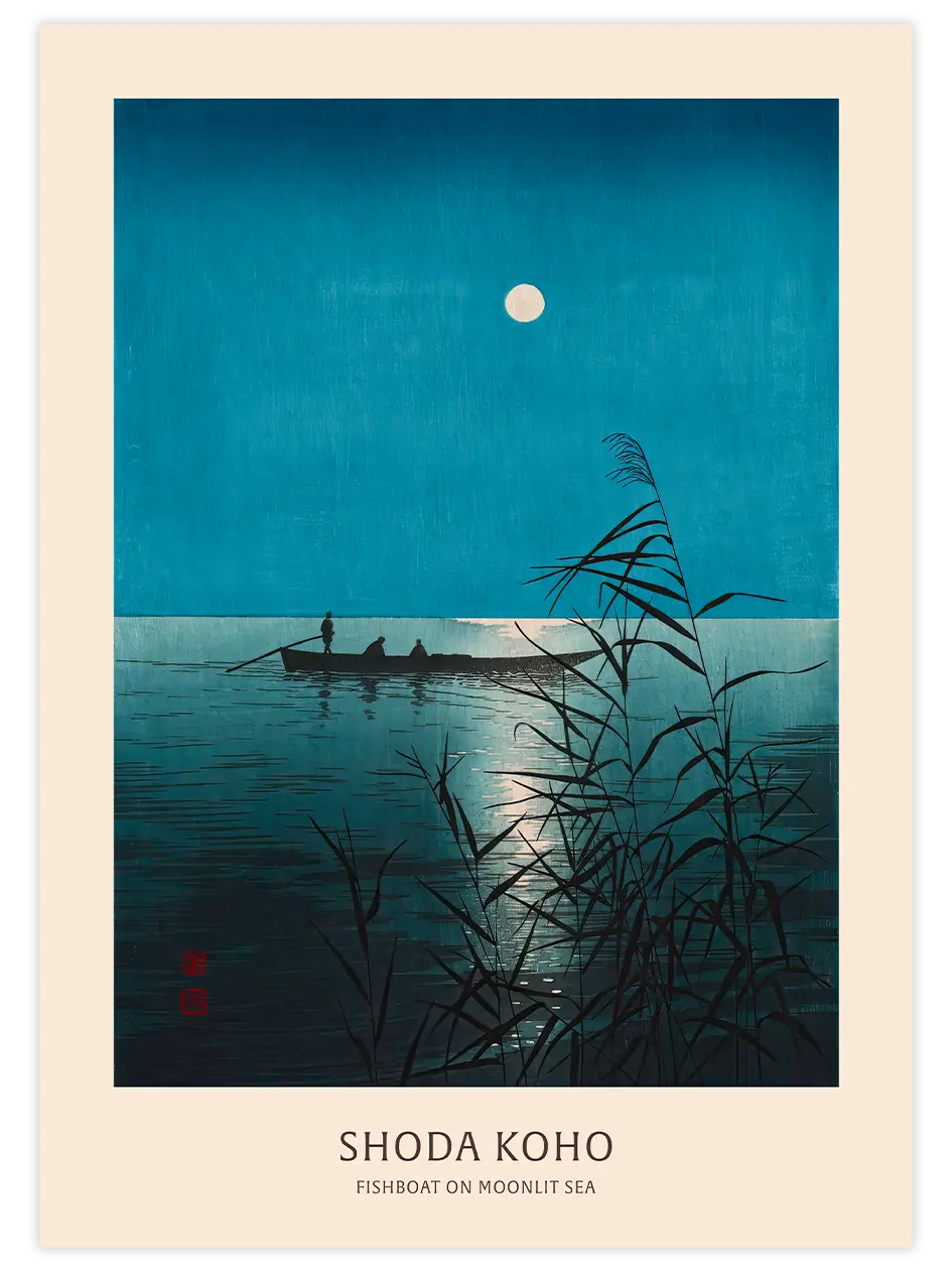 Koho Shoda Fishboat on Moonlit Sea - Art Print Ünlü Ressamlar Poster