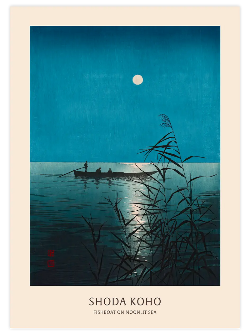 Koho Shoda Fishboat on Moonlit Sea - Art Print Ünlü Ressamlar Poster