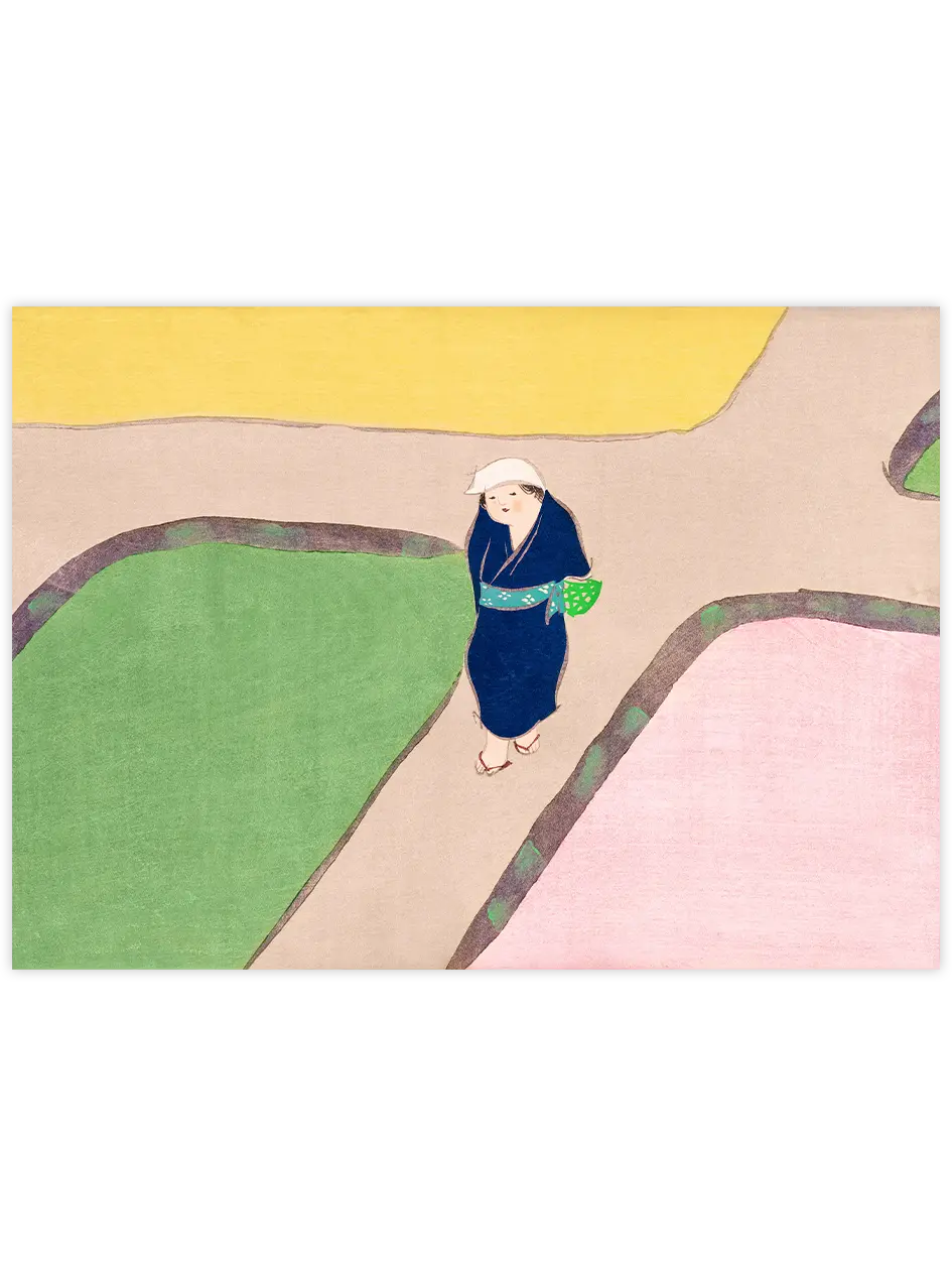 Kamisaka Sekka Rice Paddies in Spring - Art Print Ürün ana görseli