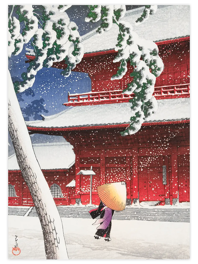 Hasui Kawase The Zojoji Temple - Art Print Ünlü Ressamlar Poster