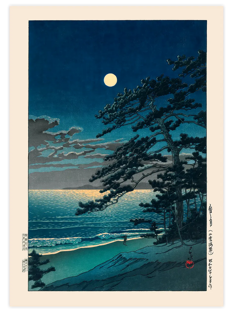 Kawase Spring Moon at Ninomiya Beach - Art Print Ünlü Ressamlar Poster