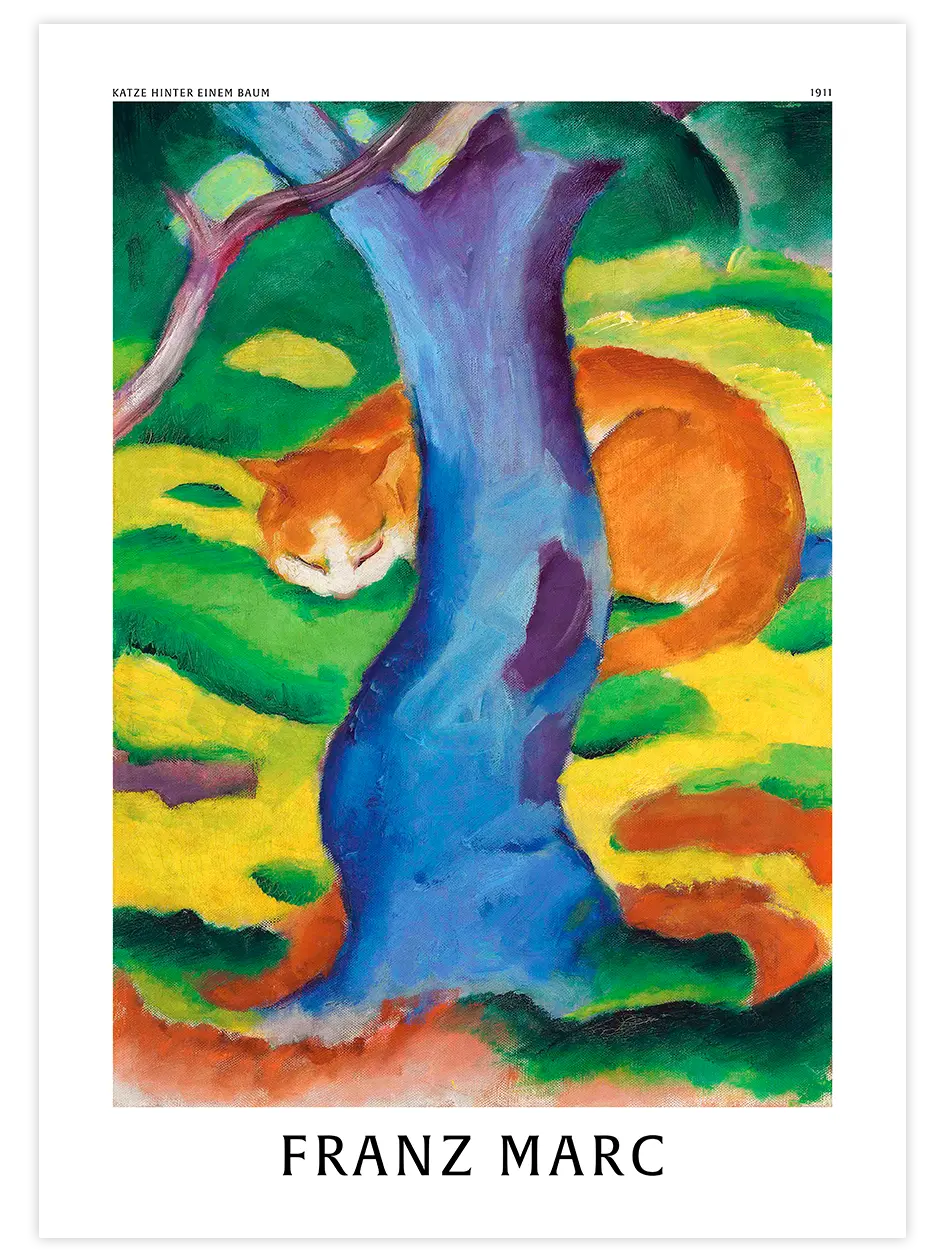 Franz Marc Cat behind a Tree - Art Print Ünlü Ressamlar Poster