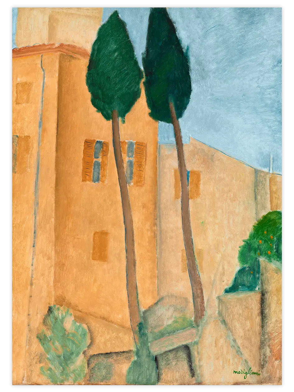 Modigliani Cypresses And Houses - Art Print Ünlü Ressamlar Poster