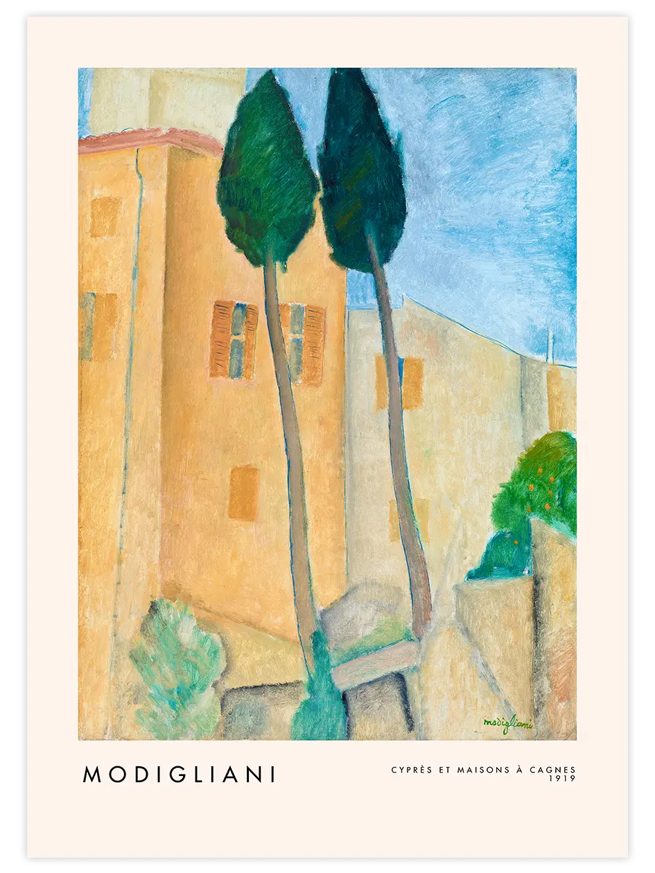 Modigliani Cypresses And Houses - Art Print Ünlü Ressamlar Poster
