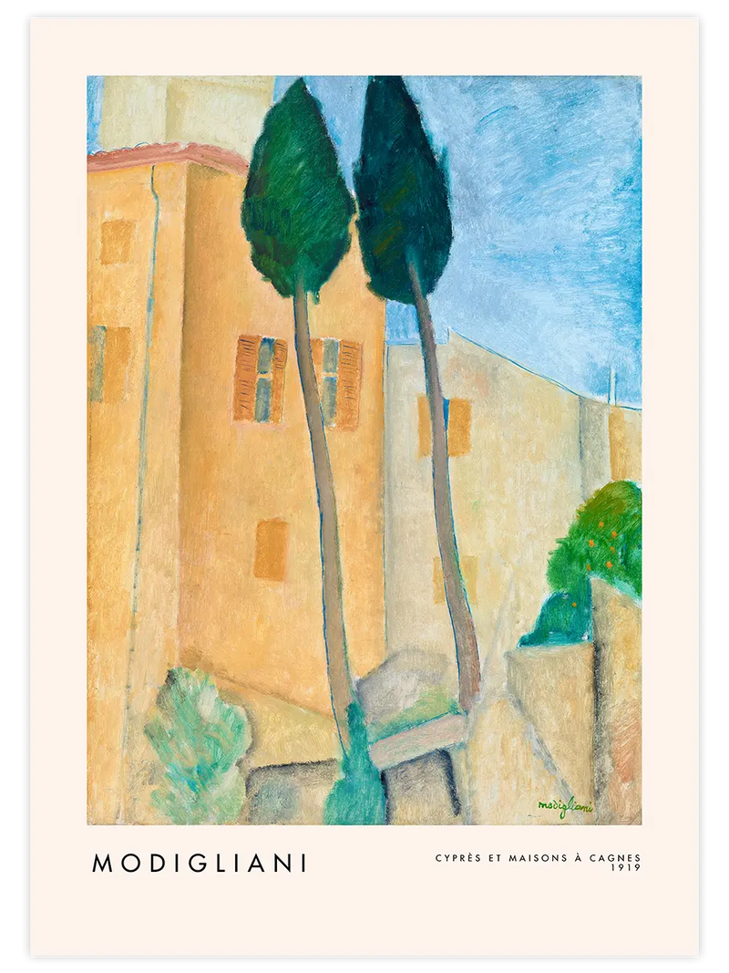Modigliani Cypresses And Houses - Art Print Ünlü Ressamlar Poster